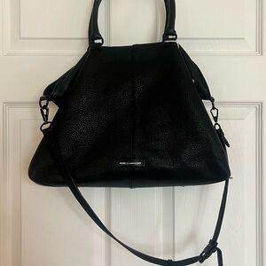 Rebecca Minkoff Regan Black Leather Whipstitch Satchel Hobo Crossbody Bag